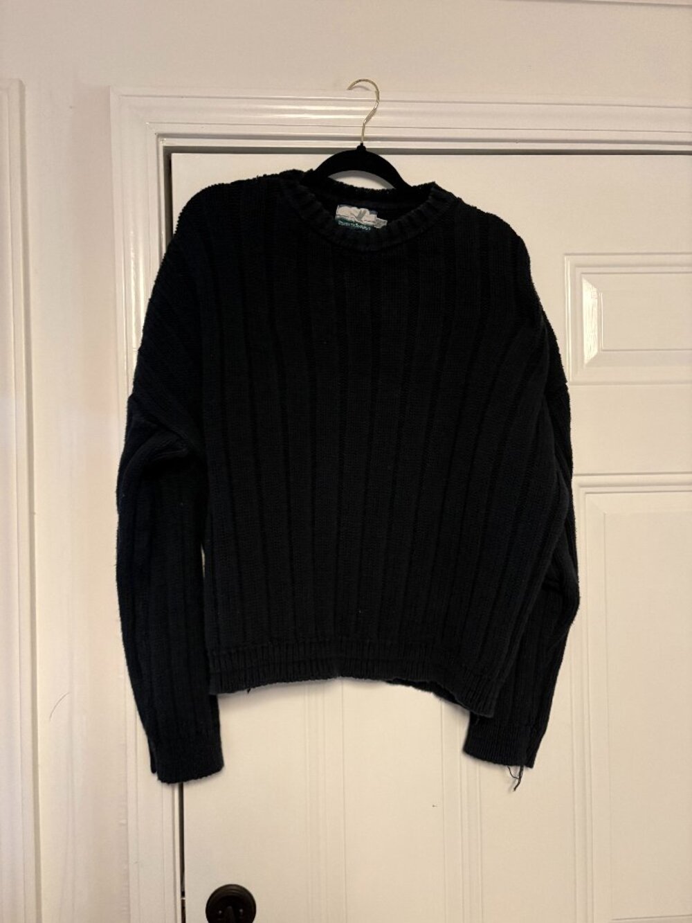 IZOD Vintage 90s Black Chunky Ribbed Cotton Crewneck Sweater